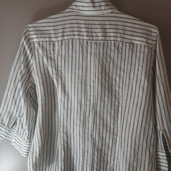 Puli 100% Linen White Grey Pinstripe Button Up Shirt Blouse, Size Large - Picture 8 of 13